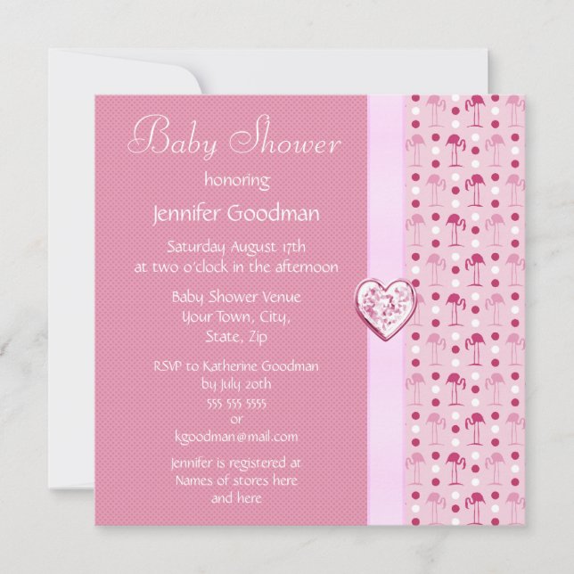 Invitación El chica rosado Baby Shower del flamenco invita (Anverso)