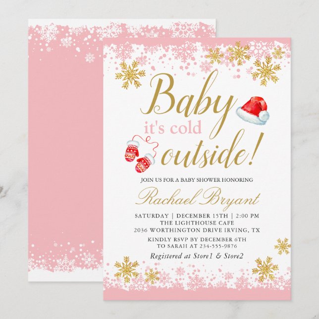 Invitación El Chica rosado bebe su frío fuera de Baby Shower (Anverso / Reverso)