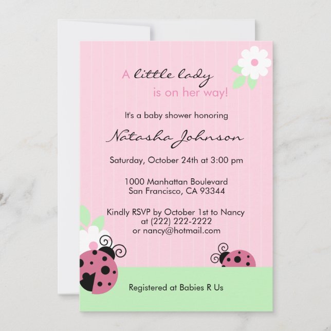 Invitación El chica rosado lindo Baby Shower de la menta de (Anverso)