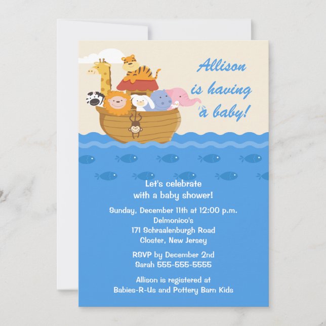 Invitación  El chico arca de Noé o el Chica Baby Shower (Anverso)
