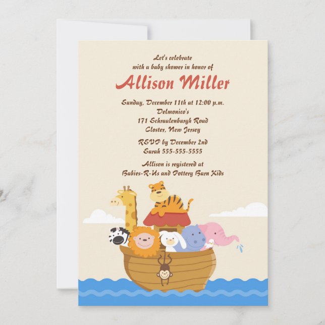 Invitación  El chico arca de Noé o el Chica Baby Shower (Anverso)