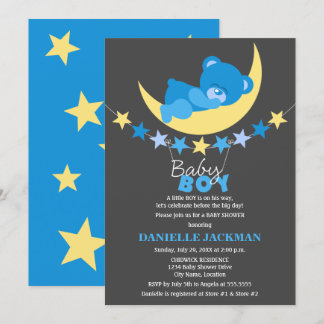 Invitación El chico azul durmiente Teddy Bear en la Luna Baby