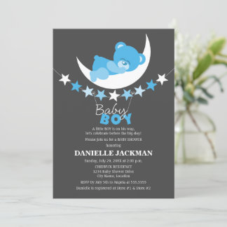 Invitación El chico azul durmiente Teddy Bear en la Luna Baby