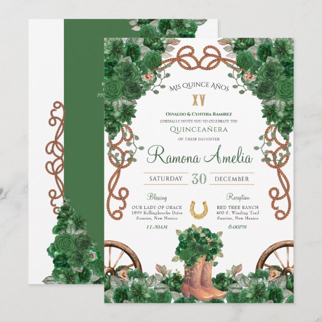 Invitación El chico negro del Charro Occidental verde bota qu (Anverso / Reverso)