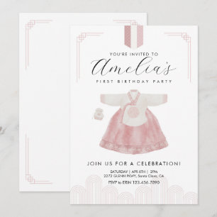 Invitación El chico rosado Hanbok Doljanchi, el primer cumple