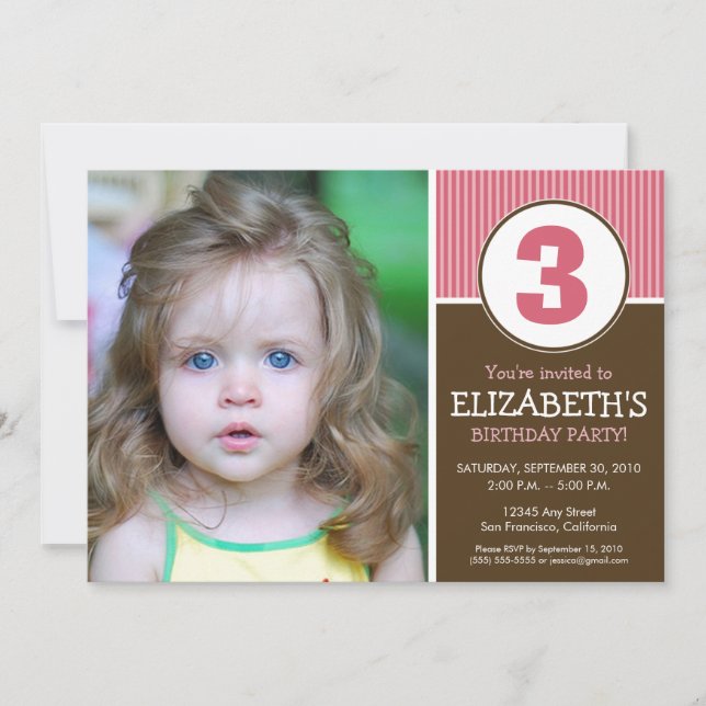 Invitación El chocolate simple y dulce/el cumpleaños rosado (Anverso)