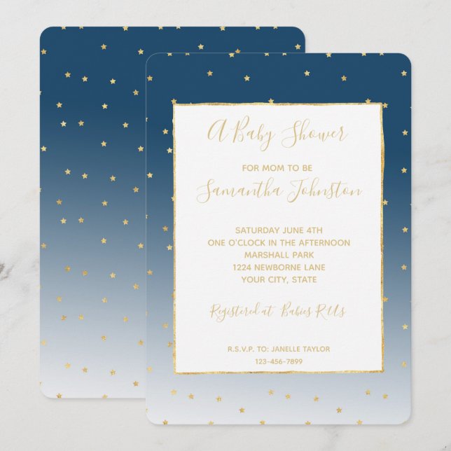 Invitación El cielo dorado de las estrellas doradas brillan O (Anverso / Reverso)