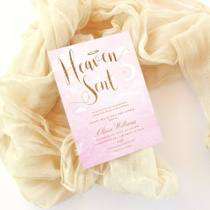 Invitación El cielo envió Baby Shower rosado y oro