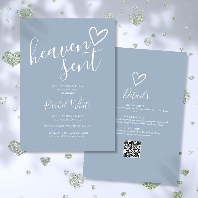 Invitación El Cielo Envió Dusty Blue Todo En Un Baby Shower (Heaven Sent Dusty Blue All In One Baby Shower Invitation)