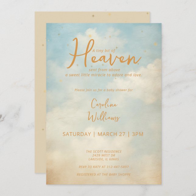 Invitación El cielo envió oro género neutral religioso (Anverso / Reverso)