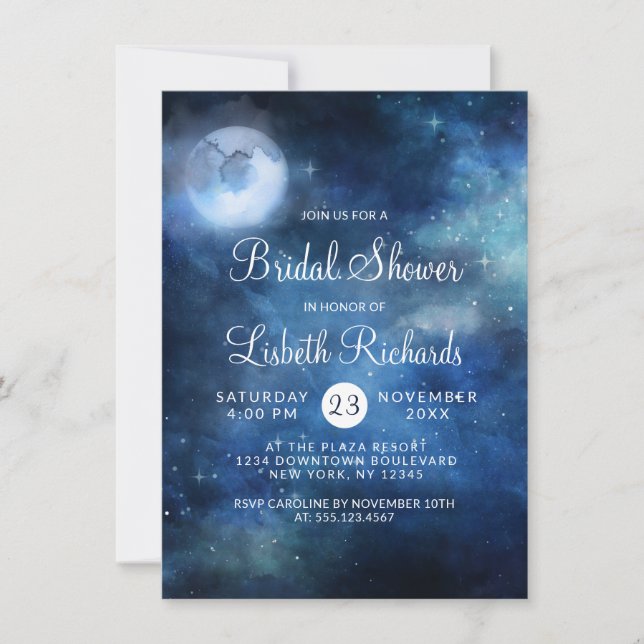 Invitación El cielo lunar Estrellas de luna llena Boda ducha  (Anverso)