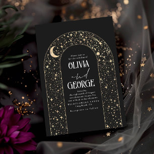 Invitación El cielo nocturno sorprende al Boda negro romántic
