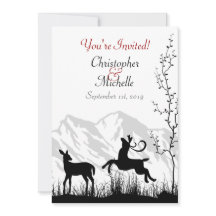 El ciervo de silueta y las montañas negro, Boda bl