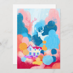 Invitación El ciervo mágico, la casa linda y un pato pequeño