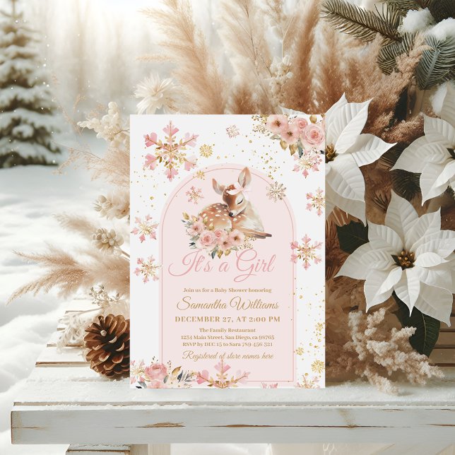 Invitación El ciervo rosa de invierno es un Baby Shower Chica (Subido por el creador)