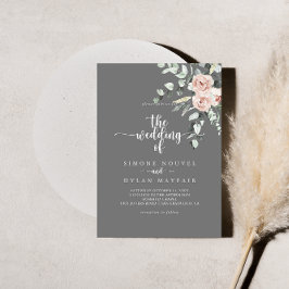 Invitación El clásico Boda rosa rosa floral rosa de color gri