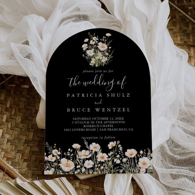 Invitación El clásico Boho Rubor Wildflower Negro El Boda de (Subido por el creador)