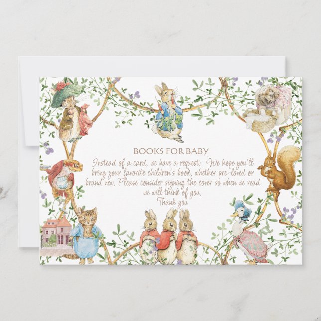 Invitación El clásico Peter the Rabbit Baby Shower Book Reque (Anverso)
