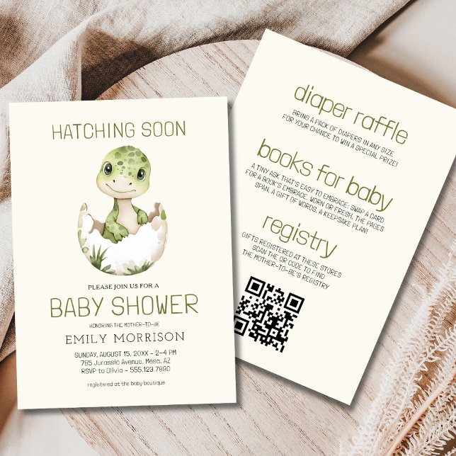 Invitación El Código QR Boho Hatching Dinosaur pronto Baby Sh (Subido por el creador)