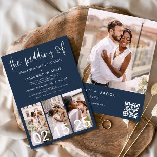 Invitación El código QR Minimalista Boda de la Marina Azul