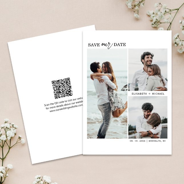 Invitación El Código QR Multifotos Moderno Guarda El Boda De  (The QR code makes it easy for guests to visit your website for more details about your wedding.)