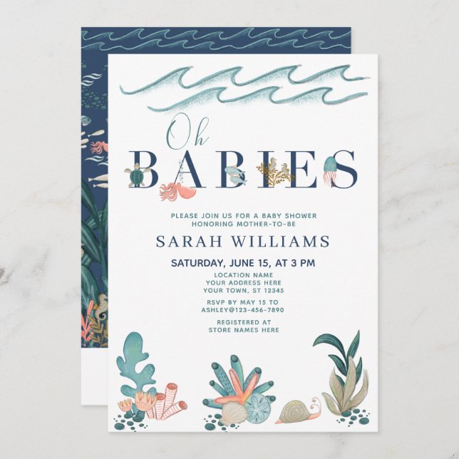 Invitación El código QR se multiplica bajo el mar Oh bebés du (Anverso / Reverso)