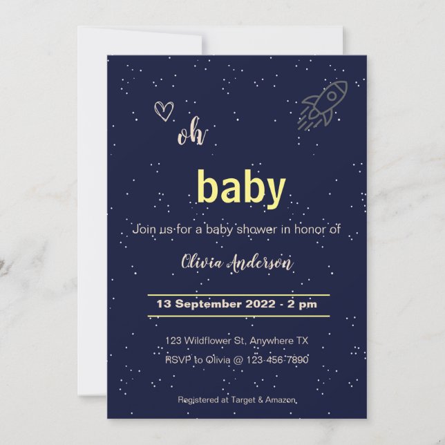 Invitación El cohete estrella fuera de este Baby Shower mundi (Anverso)