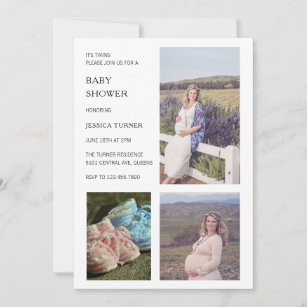 Invitación El collage de fotos blanco moderno hermana Baby