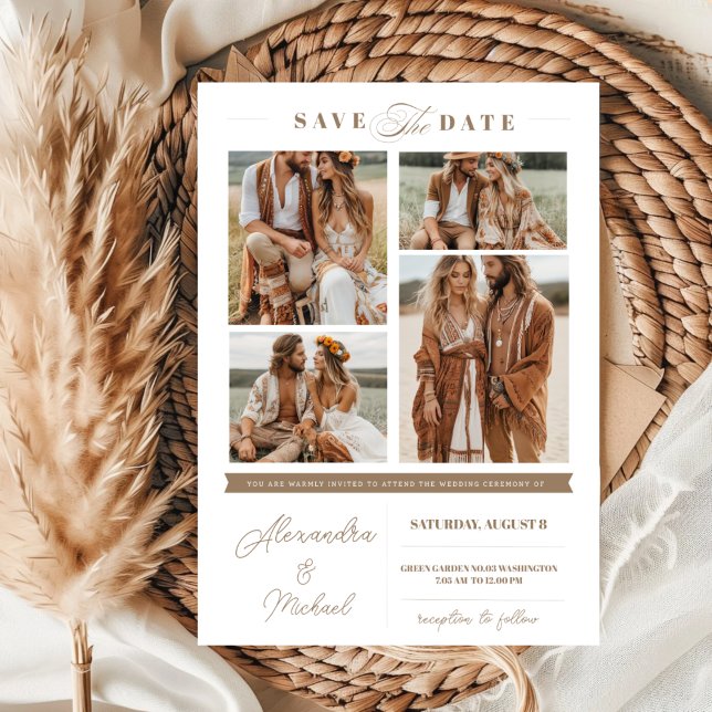 Invitación El Collage de fotos moderno salva la fecha (Subido por el creador)