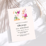 Invitación El color melocotón rosa floral número oro lujo 21<br><div class="desc">Una invitación moderna,  elegante y glamurosa para un fiesta de 21 años. Un fondo color melocotón. Decorado con números forales en falso oro y rosa. El nombre está escrito con una escritura de estilo con letras a mano moderna. Personalice y agregue los detalles de su fiesta.</div>