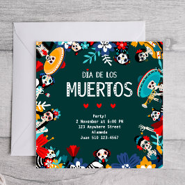 Invitación El colorido círculo verde del Día de los Muertos