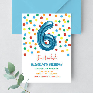 Invitación El colorido Confetti Seis Globos El niño de cumple
