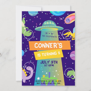 Invitación El colorido cumpleaños del espacio del pequeño Din