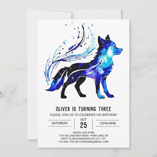 Invitación El colorido cumpleaños del niño digital Wolf (Anverso)