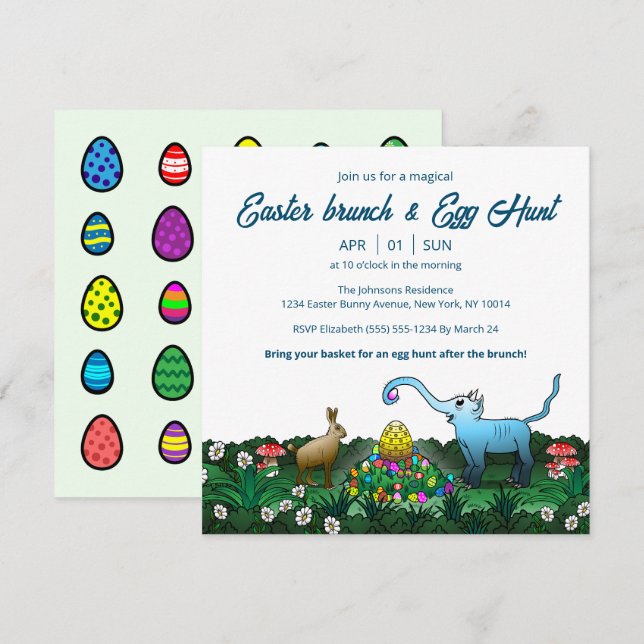 Invitación El conejo de Pascua colecciona huevos de Pascua (Anverso / Reverso)