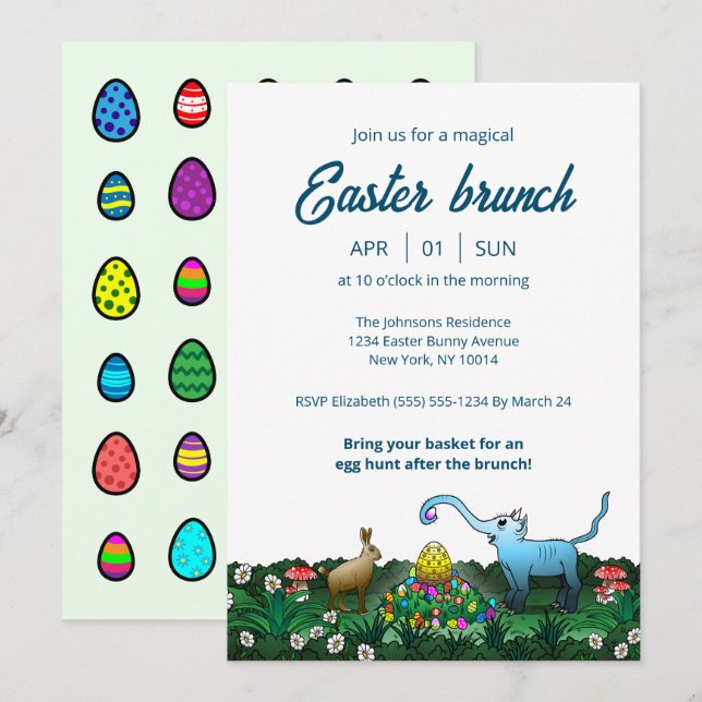 Invitación El conejo de Pascua colecciona huevos de Pascua (Anverso / Reverso)