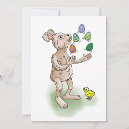 Invitación El conejo de Pascua hace malabares con los huevos