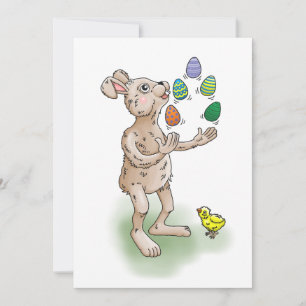 Invitación El conejo de Pascua hace malabares con los huevos