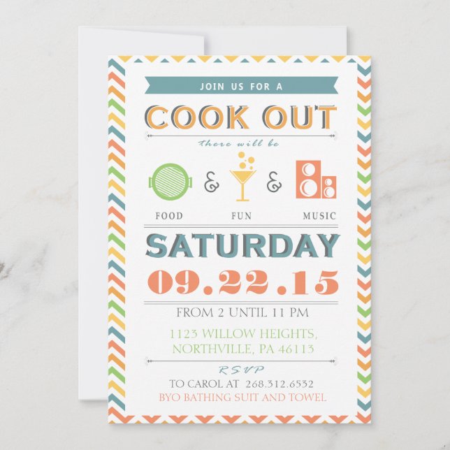 Invitación El Cookout de la barbacoa de la comida, de la (Anverso)