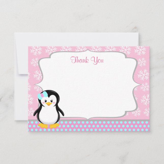 Invitación El copo de nieve del invierno del pingüino le (Anverso)