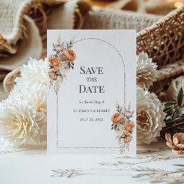 Invitación El Coral Boho y el Arco Floral Seco de Peach Guard