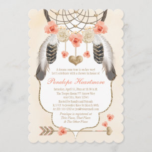 Invitación El coral y el oro Dreamcatcher Boho Baby Shower