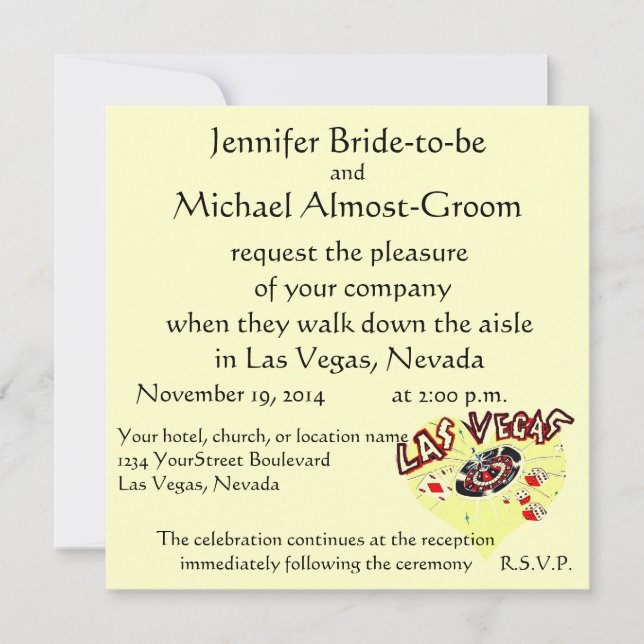 Invitación El corazón amarillo Pastel Boda de Las Vegas (Anverso)