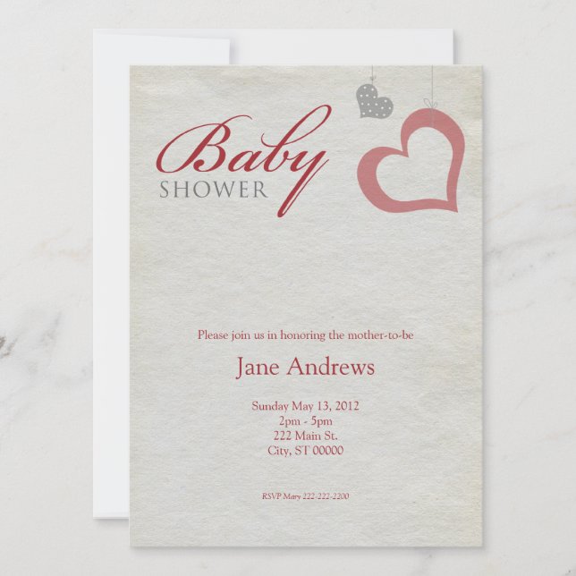 Invitación El corazón ata Baby Shower - rojo y negro (Anverso)