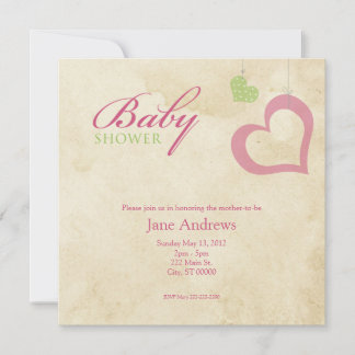 Invitación El corazón ata Baby Shower - rosa y verde