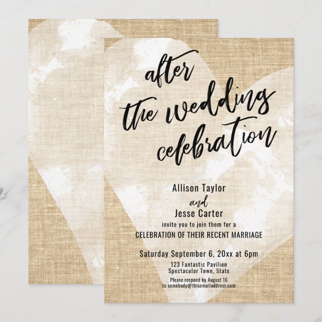 Invitación El corazón blanco arde tras la celebración del Bod (Anverso / Reverso)