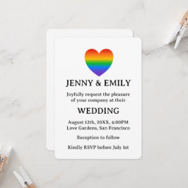 Invitación El corazón del arcoiris Orgulloso Boda lesbiana ga