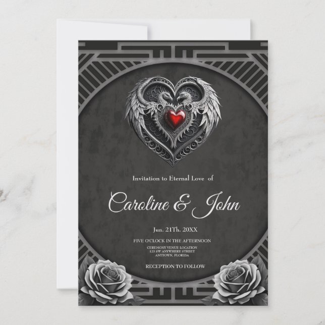 Invitación El corazón plateado con las alas. (Anverso)