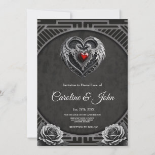 Invitación El corazón plateado con las alas.