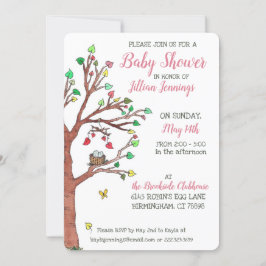Invitación El corazón rosado deja Baby Shower con el Nido de 